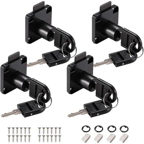 Pair 4 Pièces Serrures de Tiroir de Bureau, Verrou à Came de 22 mm, Serrure à Came avec clés Différentes, Serrure Meuble pour Meubles, Tiroir, Porte, Boîte aux Lettres, Armoire, Placard (Noir) (1/5)