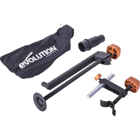 Evolution Power Tools R210SMS Pack d'accessoires pour scie a onglets, comprend 2 pinces de serrage, un sac a poussiere et un adaptateur pour port d'aspiration, 210 mm (1/5)