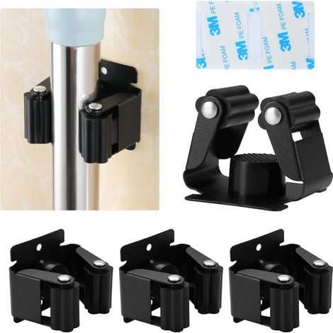 4 supports muraux pour balai en inox, porte-balai auto-adhésif, support de serpillière, d'appareils, système d'organisation idéal pour le débarras, cuisine, salle de bain, jardin, garage, atelier