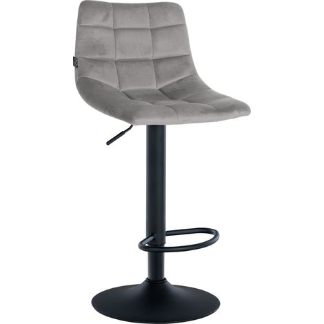 Sgabello da bar moderno x1 in velluto grigio con motivo trapuntato e base a tromba in metallo nero 100005664