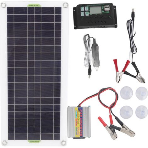 Kit de panneau solaire 30W avec onduleur 220V et chargeur batterie 100A pour camping et randonnée