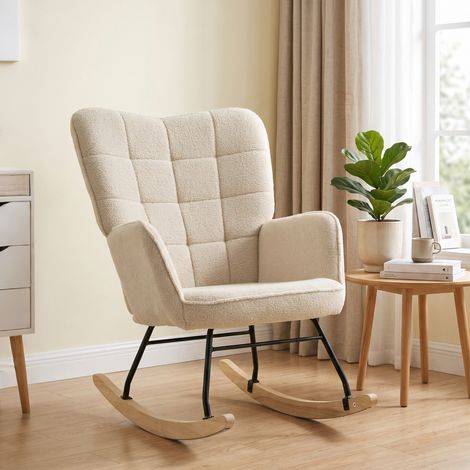 Fauteuil bascule rocking chair laine bouclée acier 71x98x101 cm beige (1/5)