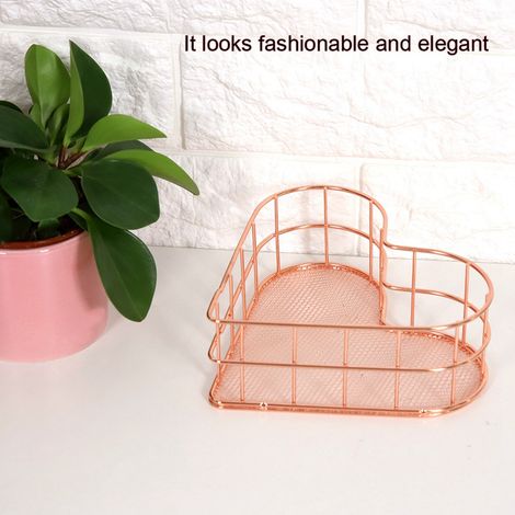 Coffre de Rangement Décoratif en Fer Antirouille en Forme de Cœur, Panier Polyvalent pour Maison et Bureau, Couleur Or Rose, Boîte à Bijoux et Objets (1/5)