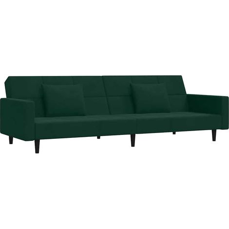 Canapé  Sofa-lit à 2 places avec deux oreillers Vert foncé Velours
