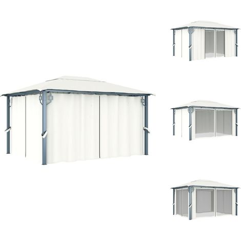 Pavillons & Partyzelte - Living Pavillon mit Vorhängen 400 x 300 cm Creme Aluminium (1/5)