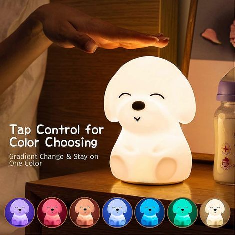 Veilleuse pour chambre d'enfant, veilleuse chiot mignonne en silicone souple, lampe LED portable à piles en forme d'animal, couleurs changeantes