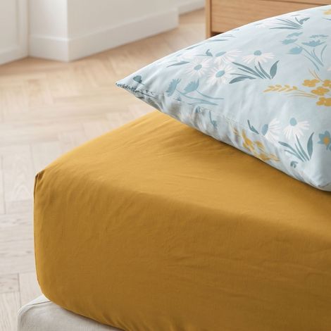 Drap housse 160x200 coton jaune Terre de Nuit Margot - MARGOT