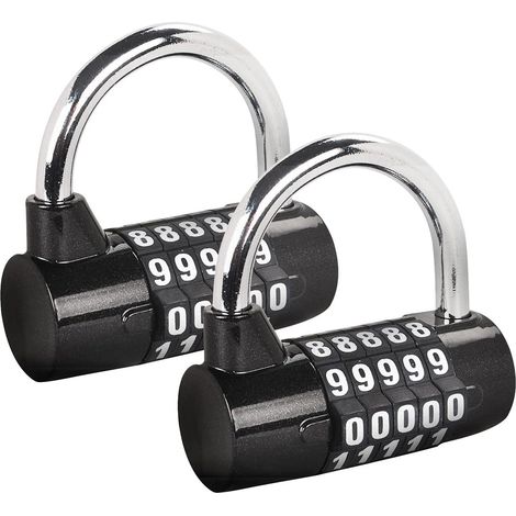 Cadenas à combinaison 5 positions (lot de 2), cadenas pour salle de sport, cadenas à combinaison remplaçable, convient aux casiers scolaires, boîtes à outils, clôtures, noir