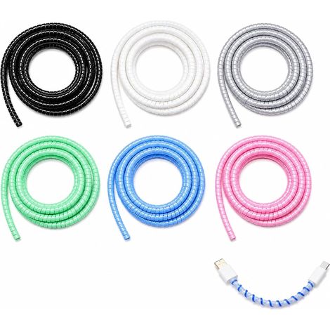 6 Pièces Protège Câble Spirale 1,4 m, Gaine Protection Câble TPU Multicolore, Protection Câble Chargeur Contre Pliage, Usure et Morsures, pour Chat Chien, USB, Téléphone, Laptop (B) (1/5)