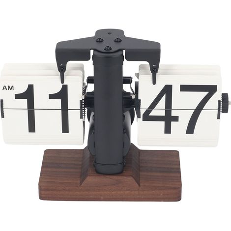 Reloj de Sobremesa Flip Mecánico, Acero Inoxidable y Base de Nogal, Diseño Retro Silencioso 12H – Ideal para Salón y Oficina (1/5)