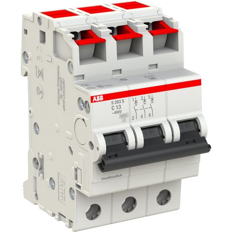 Disjoncteur miniature ABB S203S-C13, courbe C, 6 kA, 13 A, tripolaire
