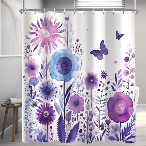 Duschvorhang Lila Blume Schmetterling (1/5)