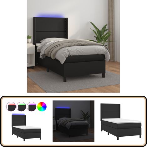 Sommier à lattes de lit matelas LED Noir 90x200 cm Similicuir - Lit Plateforme - Lit Design - Lit Moderne - Lit Capitonné - Lit Avec Rangement