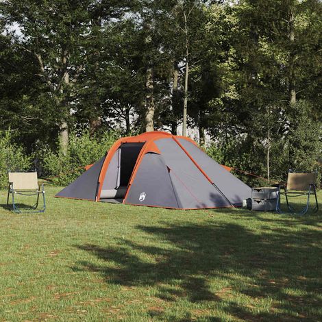 vidaXL Tente Tunnel 4 personne Gris et orange taffetas Imperméable (1/5)