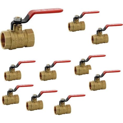 Vanne sphère laiton titré 4MS 15S femelle femelle BSP poignée rouge 3/4'' - Lot de 10