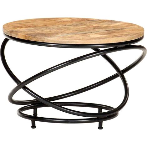 vidaXL Mesa de centro madera maciza de mango rugosa negra 60x60x40 cm (1/5)