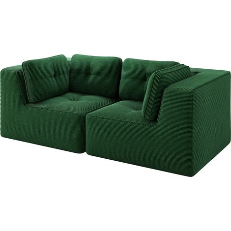 Divano angolare modulare 2 posti in tessuto effetto velluto a coste verde (1/5)
