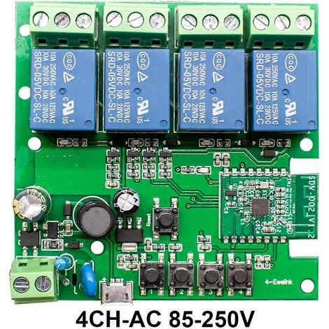 Relais sans fil intelligent EWELINK AC 85-250V USB 5V Wifi 4 canaux, compatible avec l'application Ewelink (1/5)