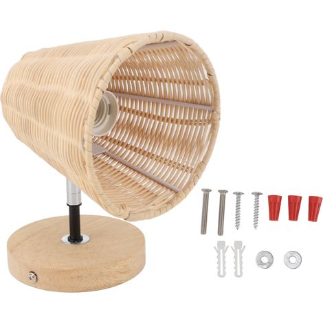 Applique murale style ferme E26, abat-jour en rotin naturel tressé, style rétro rustique, pour chambre, couloir ou salon, prise US 110 V (1/5)