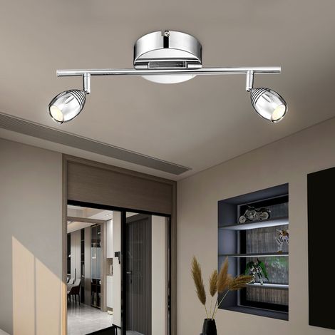 Spot de plafond 2 flammes LED plafonnier chromé lampe de salon argentée, spots chromés réglables, 2x 5W 400lm blanc chaud, Lxl 38 x 13 cm (1/5)