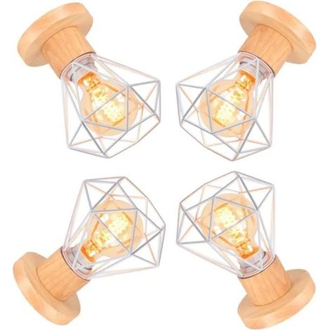 U-do 4pcs Plafonnier Retro,Plafonnier Industriel en Cage Métal Style Edison pour Salon Chambre (1/4)