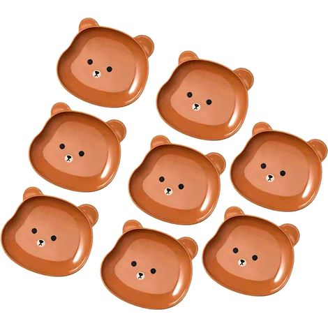 Assiette Apéritif Ourson 8 Pièces avec Support, Assiette à Sauce Mignonne aux Couleurs Vives, Lisse et Polyvalente pour Fête, Dîner, Café - Marron (1/5)