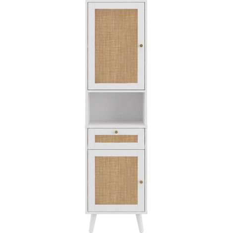 Mobile bagno alto 166 cm in MDF bianco con ante effetto rattan, cassetto e soft-close (1/5)