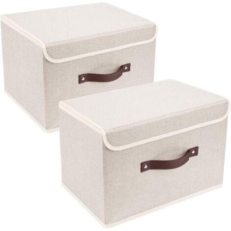 Aufbewahrungsbox mit Deckel, Stoff, waschbar, Stoffaufbewahrung, 38 x 25 x 25 cm, 2er-Set, Beige