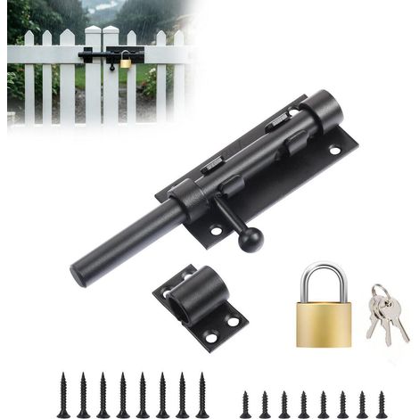 Edelstahl Türriegel 160mm mit Vorhängeschloss, wetterfest, für Garten & Schuppen