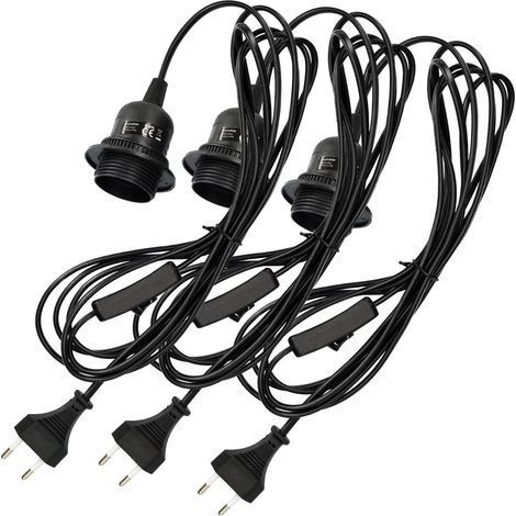 douille luminaire suspension x3 avec circuit boîtier noir avec câble 3,5m vis bague filetée - lampe suspension E27 (1/5)