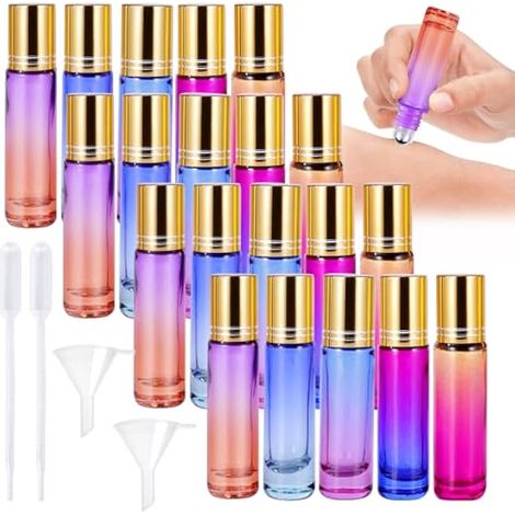 SUNOYA Lot de 20 Bouteilles à Bille d'Huiles Essentielles en Verre - 10 ml - Vides - Avec Billes en Acier Inoxydable - Rechargeables - Pour Aromathérapie et Fabrication de Parfums Personnalisés (1/5)