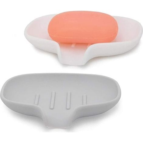 (Grau + Weiß) Set mit 2 selbstentleerenden Seifenschalen für Dusche/Badezimmer/Küche zum Händewaschen (1/4)
