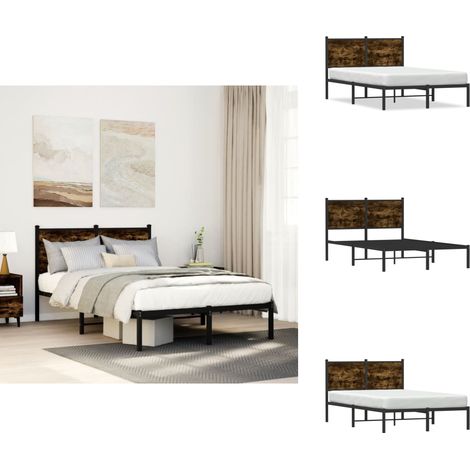 Cadre de lit en métal sans matelas chêne fumé 120x190 cm - Cadre De Lit - Lit Double - Lit En Métal - Lit Chêne Fumé - Meuble Chambre (1/5)