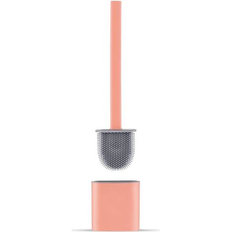 Brosse WC Silicone Plate- Brosse Toilette et Supports, Anti-goutte, Antibactérienne, Balayette WC Ventilée, Séchage Rapide sans Odeur, Balai WC Montage Mural/au Sol, Salle de Bain et WC, Rose (1/5)