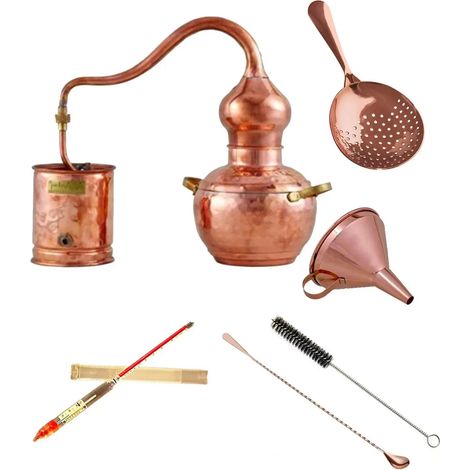 Komplettset Destille, Destilliergerät - Alembic Premium mit Sieb und Barlöffel, Kupfer 2L (1/2)