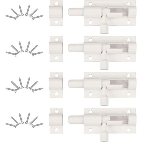 Cerradura de puerta de 4 piezas, cerradura de puerta interior con 24 tornillos, pestillo para puerta corredera, pestillo de puerta, cerrojo, pestillo deslizante, para puerta de jardín, cobertizo, baño