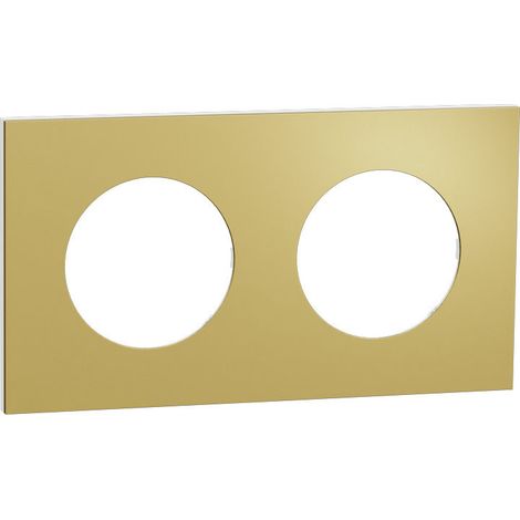 Schneider – Plaque de finition Odace Métal 2 postes – support blanc – montage horizontal/vertical – métal laiton (1/3)