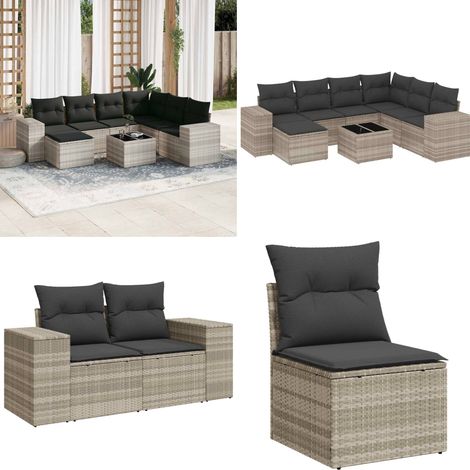 vidaXL Salon de jardin 8 pcs avec coussins gris clair résine tressée (1/5)
