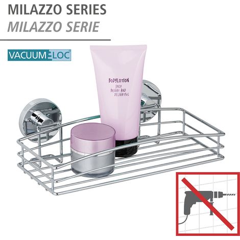 WENKO Vacuum-Loc® Wandablage, Befestigen ohne bohren, Silber glänzend, Stahl chrom