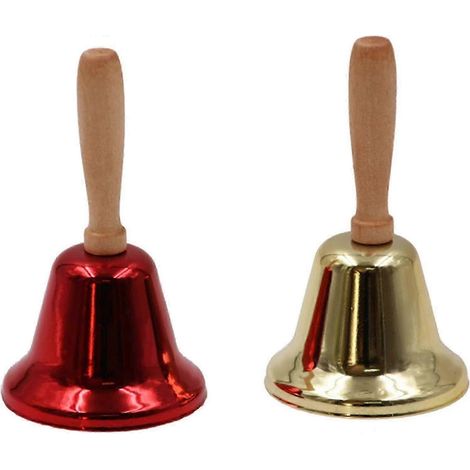 Clochette multifonction en cuivre de 12 cm son aigu manche en bois cloche de table pour le dîner de Noël (1/4)