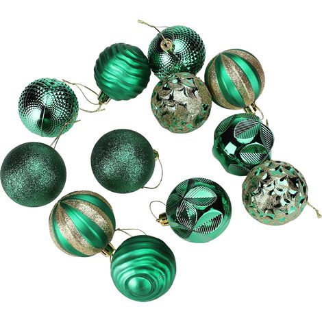 12 Boules de Noël Vertes F 6cm, Décorations Festives pour Sapin, Ensemble Ornemental (1/4)