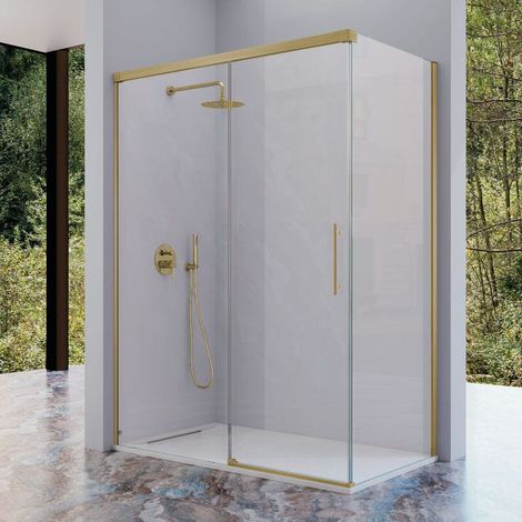Paroi de douche fixe avec Porte coulissante + Paroi latérale URBAN or brossé 106-109 cm Paroi latérale : 76 - 79 cm