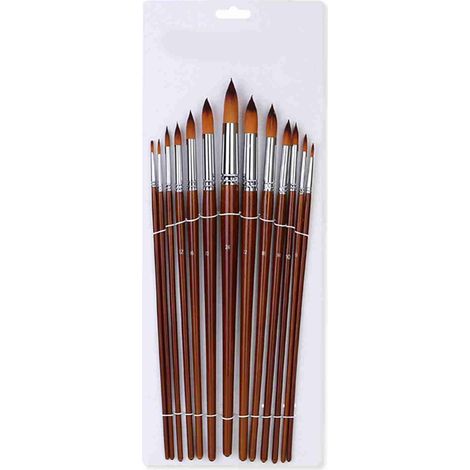 13 pièces ensemble de pinceaux d'art professionnels long manche en bois pinceau à cheveux en nylon pour huile acrylique aquarelle gouache peinture sur le visage fournitures de dessin, pointe ronde (1/5)