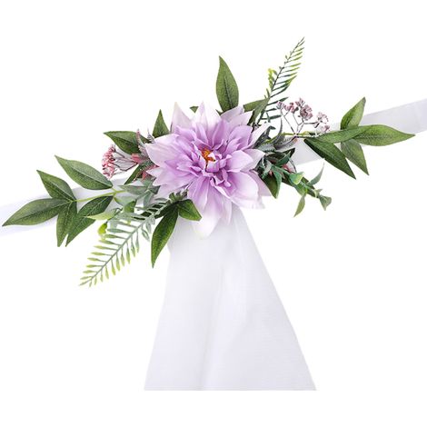 Chaise de mariage décorations de fleurs élégante décoration florale artificielle avec 1,5 x 1 m de gaze pour fête violet, pour le jardin et l'extérieur (1/5)