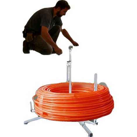 Dispensador de manguera enrollable, fabricado en hierro, altura regulable de 75 a 100 cm, diámetro máximo del carrete 1 m, longitud máxima de manguera 600 m, capacidad de carga máxima 200 kg. (1/5)