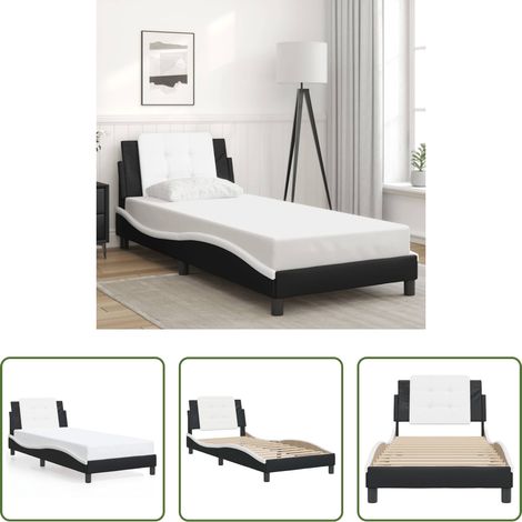 vidaXL Oreiller de tête - Cadre de lit sans matelas Zadar noir et blanc 90x200 cm similicuir (1/5)