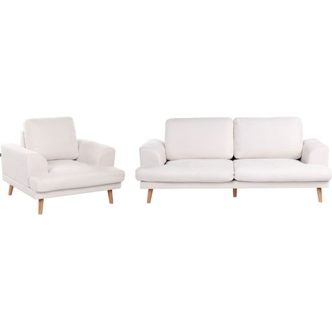 4 Seater Living Room Set Light Beige Fabric Sofa Armchair with Flared Armrests Art Decor Style KILDAL (1/4)