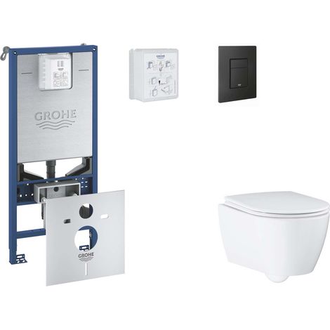 Grohe Rapid SLX - Set Vorwandelement, WC mit Softclose-Sitz und Betätigungsplatte Even, phantom black SANI11BB5110