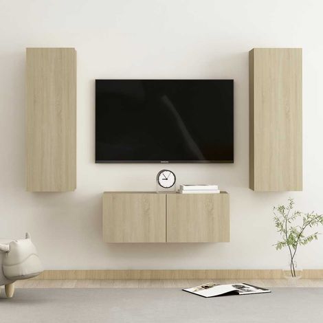 Set muebles de salón TV 3 pzas madera ingeniería roble