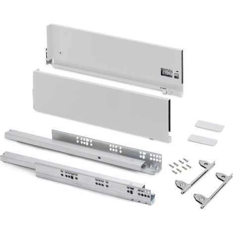 Emuca - Kit cassetto per cucina o bagno con regolazione 3D, altezza 178 mm, profondità 500 mm, 40 Kg, chiusura soft, pannelli no inclusi, Acciaio, bianco (1/5)